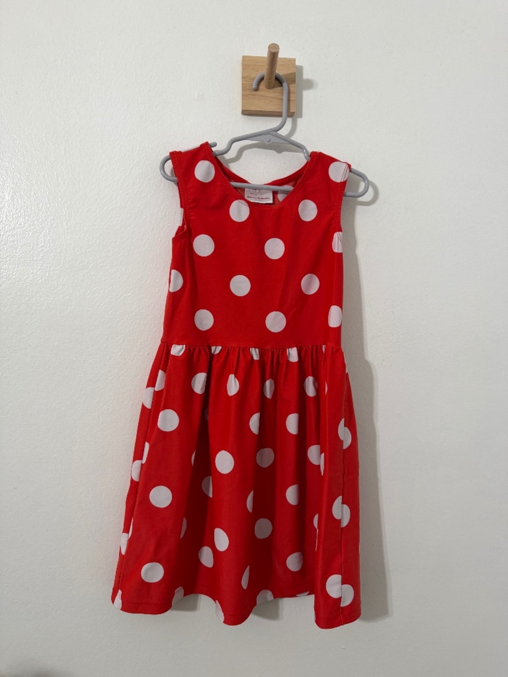 Hanna Andersson Orange Red Polka Dot Dress Sleeveless Nylon Sz 6-7 Years School